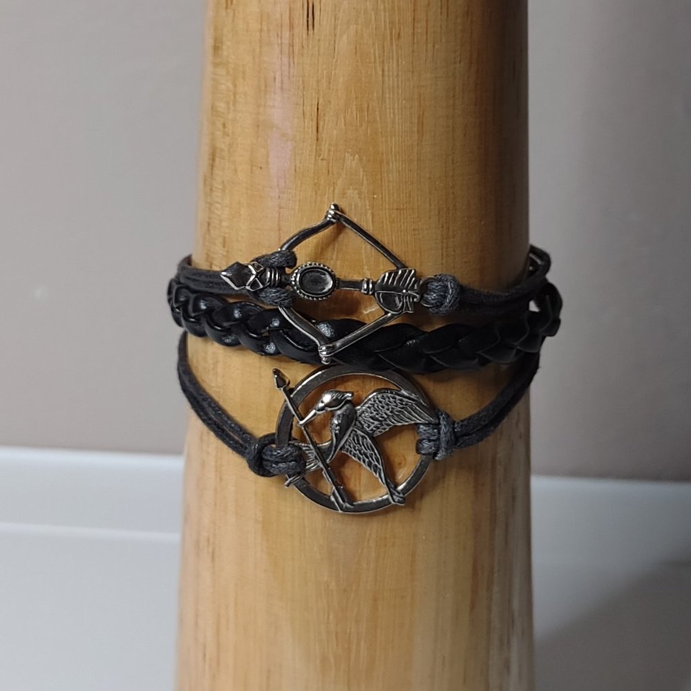 Bow, Arrow, And Mockingjay 3 Layer Black Bracelet